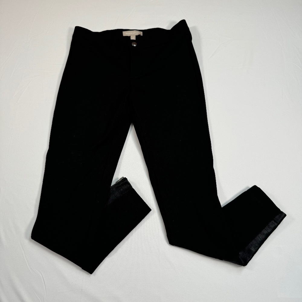 Banana Republic Ponte Knit Ankle Pants Womens Size 4P Black Zip Faux Leather